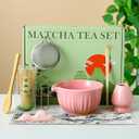 Matcha Whisk Set, 8 Pcs Matcha Kit Includes Matcha Bowl with Spout, Bamboo Whisk, Ceramic Holder, Bamboo Scoop x2, Scoop Rest, Stainless Sifter and Tea Towel, Gift for Matcha Lover (Pink)