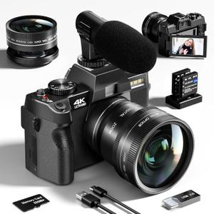 4K Digital Cameras for Photography 48MP/60FPS Video Vlogging Camera for YouTube with 3" 180 Flip Screen WiFi, 16X Digital Zoom Cameras with 32GB Micro Card Wide-Angle & Macro Lens (Black)