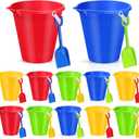 Didaey 12 Set Beach Sand Buckets and Shovels Set Includes 9 Inch Large Sand Buckets and Shovels Beach Pails Toys for Kids for Summer Theme Party Favors Summer Game (4 Colors), Buckets: 9 inches, Shovels: 7.5 x 2.5 inches