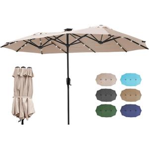 FREE SOLDIER 13ft Patio Umbrella with 36 LED Solar Lights Double Sided Outdoor Umbrella for Patio Table Umbrella with Solar lights for Garden Yard Pool (Beige)