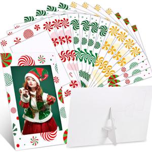 Leinuosen 120 Pcs Christmas Picture Frame Ornaments Bulk 5 x 7 Inch Xmas Photo Frames Holiday DIY Cardboard Frames with Stands Photo Crafts Frame for Xmas Presents Desktop Use (Candy Theme)