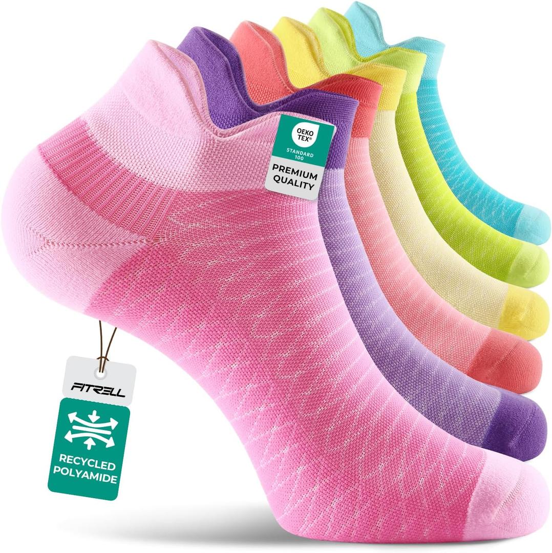 FITRELL Ankle Compression Socks for Women & Men - 5/6 Pairs Cushioned Arch Support Running Socks, Plantar Fasciitis Relief, Small-Medium