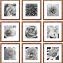 eletecpro 12x12 Picture Frames Set of 9 Classic Gallery Wall Frame Set Displays 8x8 Photo with Mat or 12x12 without Mat, Square Frames Farmhouse Wall Decor Rustic Brown Home Decor for Hanging