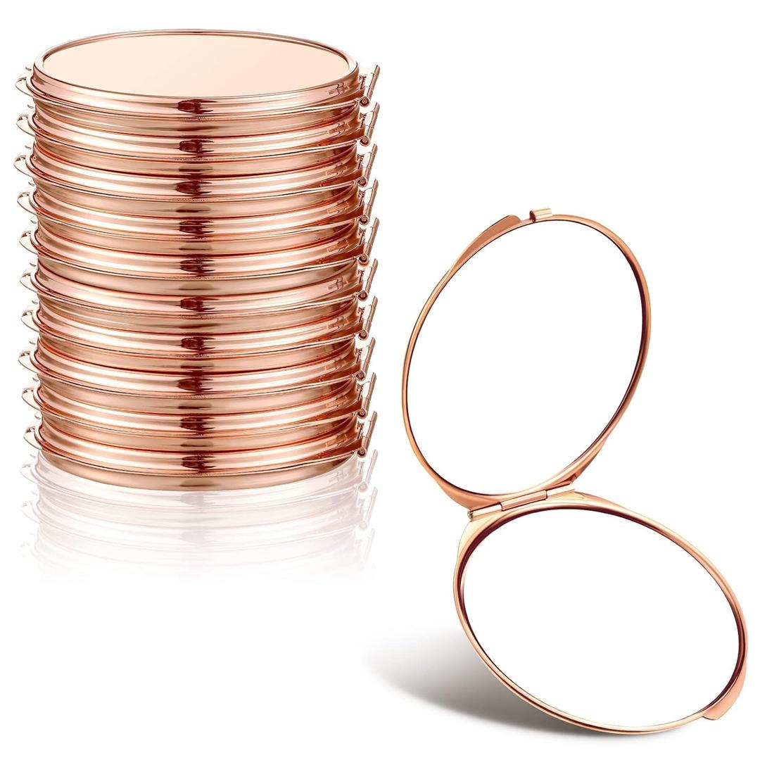8 Pcs Rose Gold Compact Mirror Bulk, Metal Round Shell, 1x 2x Magnification Double Sided, Portable, Folding, Mini Travel Pocket Mirror for Women Girls Party Favor Bridesmaid Christmas Gifts