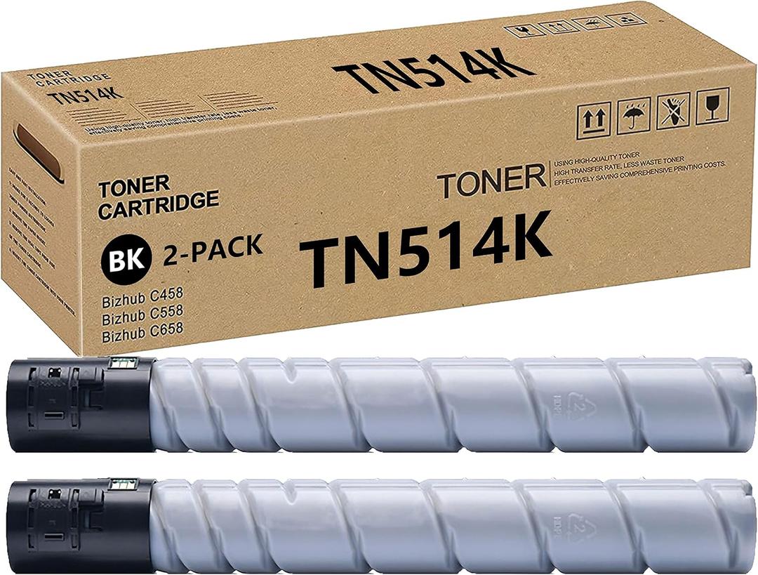 TN514K Toner Cartridge Black TN-514 A9E8130 Compatible for Konica Minolta Bizhub C458 Toner C558 C658 258E 308E 368E 454E 458E 554E 558E 658E Printers High Yield 28,000 Pages 2 Pack