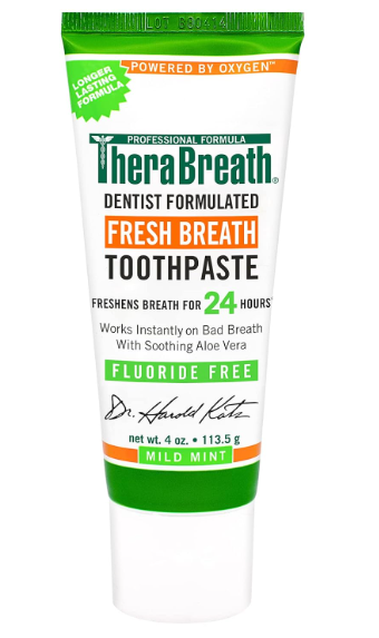 TheraBreath Fresh Breath Dentist Formulated Fluoride Free Toothpaste, Mild Mint, 4 Ounce (Pack of 1), Multi