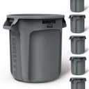 Rubbermaid Commercial Products BRUTE Heavy-Duty Round Trash/Garbage Can, 10-Gallon, Gray, Outdoor Waste Container for Landscapers/Construction/Restaurants/Back of House/Offices/Warehouses, Pack of 6