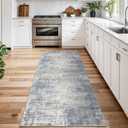 3x8 Hallway Washable Runner Rug - Non-Slip Kitchen Rugs with Rubber Backing Abstract Neutral Low-Pile Carpet Runners for Laundry Room Home Decor Bedroom Bathroom Entryway (Blue Gray,3x8)