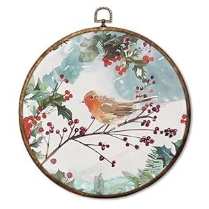 HUGANE Rustic Winter Cardinal Bird Round Wall Art Decor, Cozy Farmhouse Winter Red Cardinal Birding Hanging Canvas Framed Prints Wall Sculptures for Home Bedroom Living Room Decor, 10x10 Inch