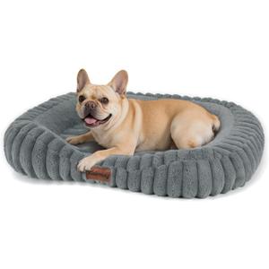 Cute Dog Bed for Small & Medium Dogs - Calming Orthopedic Rectangle Dog Bed with Reversible Cushion and Removable Cover, Washable Soft Pet Kennel Bed with Handle, 30x24x4Inches, Warm Grey