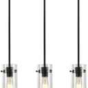 EAPUDUN Pendant Lights Kitchen Island (3 Pack), Clear Glass Shade Kitchen Lighting fixtures Ceiling Hanging, Black Pendant Lights for Kitchen Island,Dining Room,Corridor Bedroom E26 Base