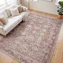 Kuden 5x7 Area Rug, Machine Washable Area Rug with Non-Slip Backing, Vintage Style, Soft, Easy Clean, Low Pile Rug for Living Room, Bedroom, Dining Room