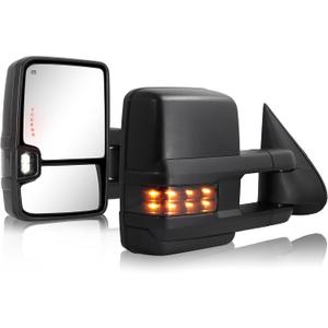 HF autoparts Towing Mirrors Compatible with 2003-2007 Chevy Silverado, GMC Sierra Tow Mirrors, Pair Power Heated with Turn Signal Light Backup Lamp Extendable Pair Set (Unpainted)