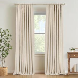 INOVADAY 100% Blackout Curtains for Bedroom, Black Out Curtains 84 Inch Long, Clip Rings Linen Blackout Drapes, Thermal Insulated Room Darkening for Living Room, 2 Panels - Cream,W50xL84