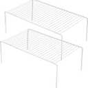 Redrubbit Large (15.7 x 9. 4 Inch) Cabinet Storage Shelf Rack, Rustproof Kitchen Counter and Cabinet Shelf, Storage Rack Organizer for Kitchen, Fridge, Cabinet, Bathroom, Set of 2 (White)