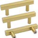 goldenwarm Brushed Brass Cabinet Pulls Gold Kitchen Cabinet Hardware - LS1212GD64 Euro Style Bar Handle Pull Gold Cupboard Door Handle 2-1/2" (64mm) Hole Centers,4" Overall Length 10 Pack