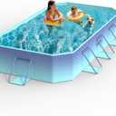 HeySplash Non-Inflatable Swimming Pool, Foldable Pool with Metal Bracket, Outdoor Portable Adults & Kids Pool for Garden Backyard Dog Pools (B-114"70.5"19.7")
