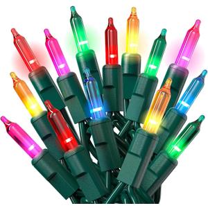 PREXTEX Christmas String Lights with Green Wire - 100 Count, 20 Ft Multicolored Christmas Tree Lights for Xmas Decorations Indoor and Outdoor - Incandescent String Light for Patios, Fences, Holidays