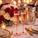 Jingmore 24 Pcs Plastic Ribbed Champagne Flutes With Stem, 6.4 oz Clear Vintage Disposable Champagne Glasses for Wedding Birthday Anniversary (Pink)