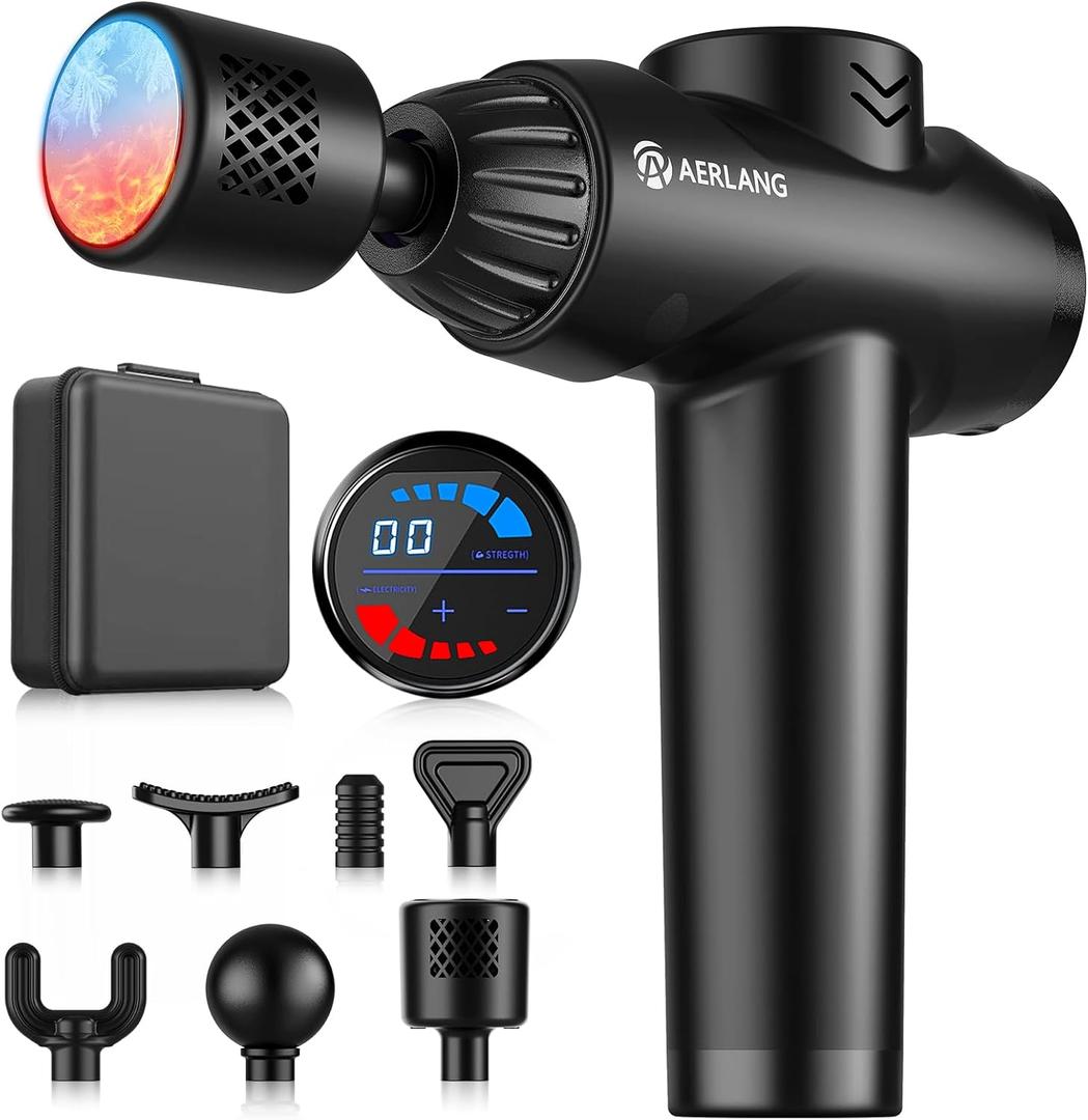 AERLANG Massage Gun with Heat and Cold,Deep Tissue Massage Gun, Back and Neck Massager for Pain Relief,Muscle Percussion Massager,Handheld Messager with 7Heads&Silent Birthday Gifts for him (Black)