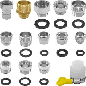 14Pcs Faucet Adapter Kit - Universal G1/2 Thread Compatibility, 12-in-1 Multi-Connection Set with Rust-Proof Brass, for Kitchen/Garden/Washing Machine (Homeowners, DIYers, Plumbers)