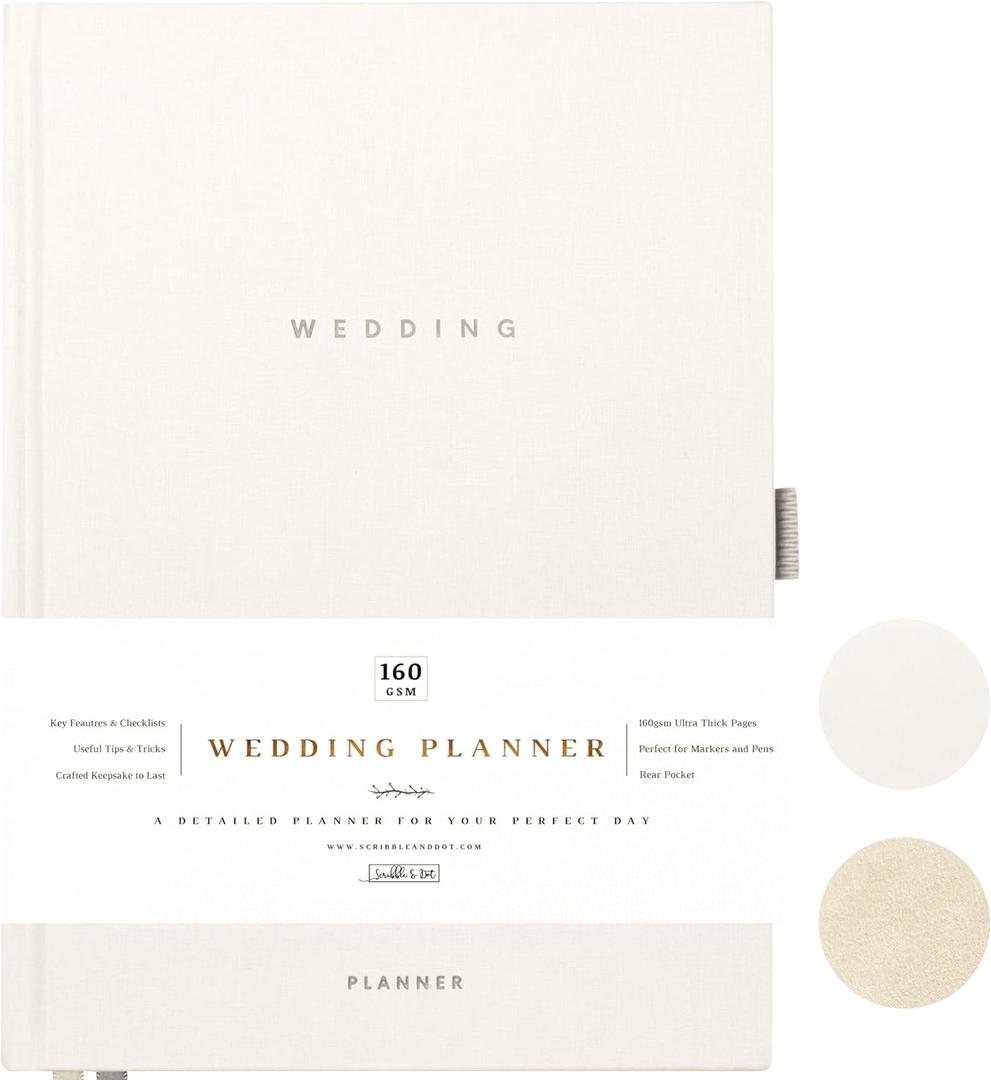 Award Winning Scribble & Dot Wedding Planner Book and Organizer for the Bride | Tissue Wrapped in a Gift Box | Cushioned Cover | Engagement Gift | This Elegantly Designed USA Planner Allows you to Plan Every Detail (Soft Grey)