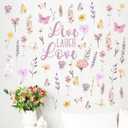 Mfault Watercolor Floral Wall Decals Stickers, Live Laugh Love Flower Butterfly Botanical Decorations Bedroom Art, Spring Summer Wildflower Natural Home Living Room Kitchen Decor