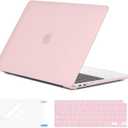 EooCoo Hard Case Compatible with MacBook Air 13.3 inch M1 Chip 2021-2018 with Retina Display, Air 13.3 inch Plastic Protective Case + Transparant Keyboard Cover + Screen Protector, Matte Pink