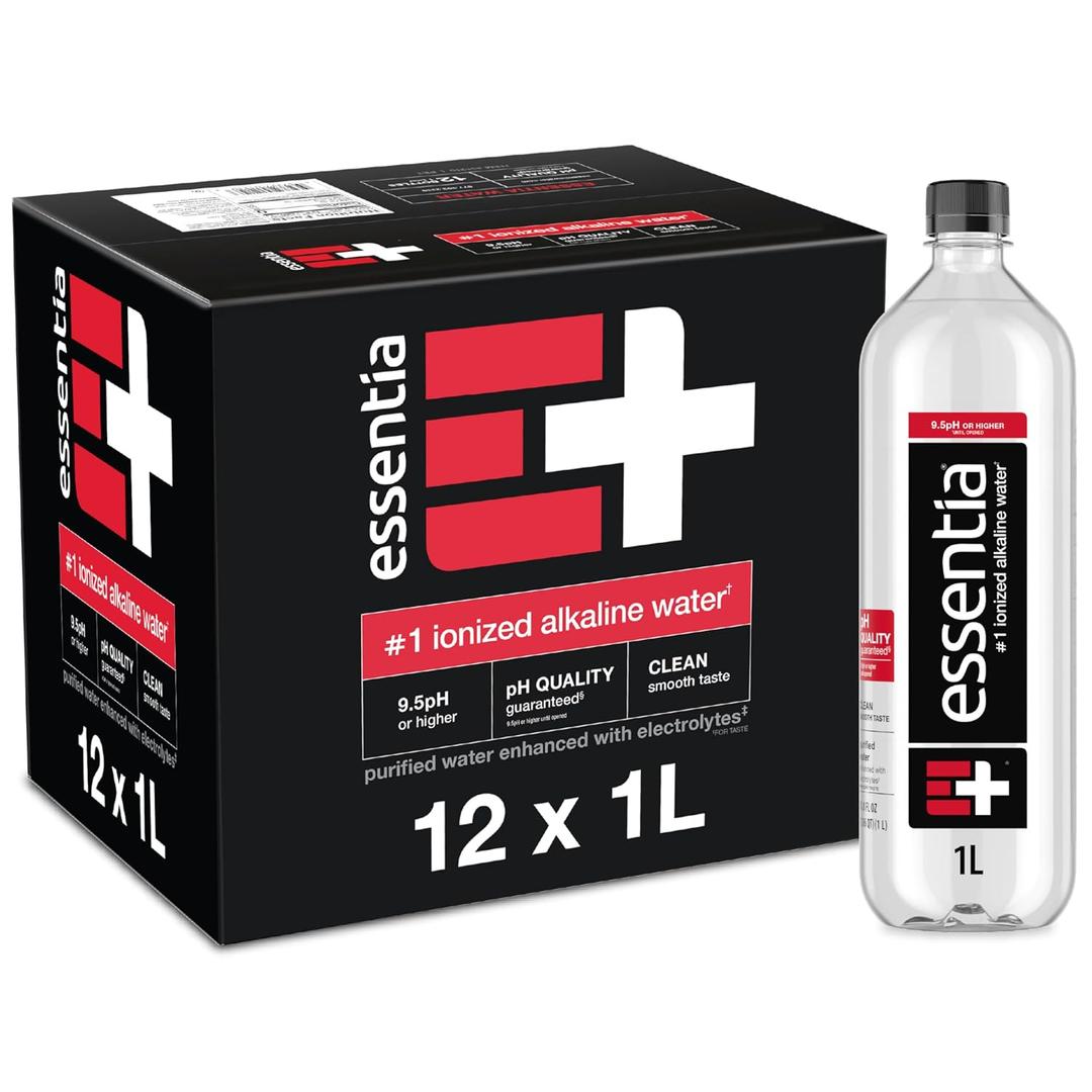 Essentia Ionized Alkaline Water, 9.5 Ph Until Opened, 99.9% Pure, Bottled Water, 12Pk, Best By 02/24/28