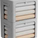 FHSQX 2 Pack Clothes Storage Bins Stackable Metal Frame Storage Box Large Capacity Foldable Linen Fabric Box Organizer with Carrying Handles and Clear Window (Light Gray, 19.7x 15.7x 12.6 Inch)