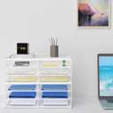 Lavatino 12 Compartments Paper Organizer for Desk, Mesh Literature Organizer, Mail File Sorter Tray with Handle, Desktop Mailbox for Office Classroom Home - White