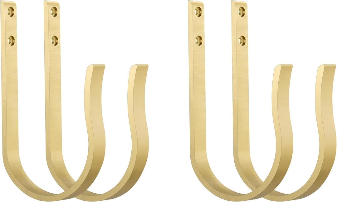 Brass Curtain Drapery Holdbacks,4Pcs Solid Aluminum U Shaped Wall Mounted Curtain Tiebacks