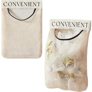 2 Pack Trash Bag Holder Dispenser Sticky Wall Mount Mesh Convenient Storage Organizer for Home Kitchen Grocery Plastic Shopping Garbage Bags Reusable Produce Tote Bag