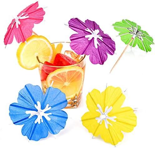 300 Pieces Drink Umbrellas Cocktail Picks Parasol Cocktail Umbrellas for Drinks Sticks with Wood Toothpicks for Summer Hawaiian Cupcake Toppers Umbrella Sticks Tropical Wedding Party Decor