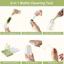 6 in 1 Baby Traveling Set Includes Straw Cleaner, Silicone Brush, Nipple Brush, Soap Dispenser, Drying Rack + Tray and Bottle Clip, Brush Washer, Newborn Essentials, Girl and Boy Gifts, Green