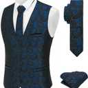 COOFANDY Men's Christmas Vest Tie Set 3PC Paisley Jacquard Waistcoat and Necktie Pocket Square for Holiday Party Wedding (Large)