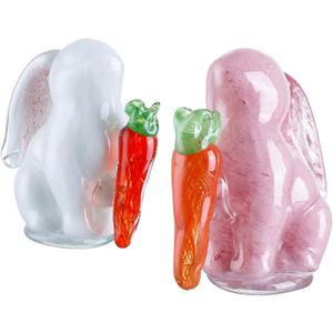 Diamond Star Hand Blown Glass Small Cute Rabbit Easter Decoration, Set of 2