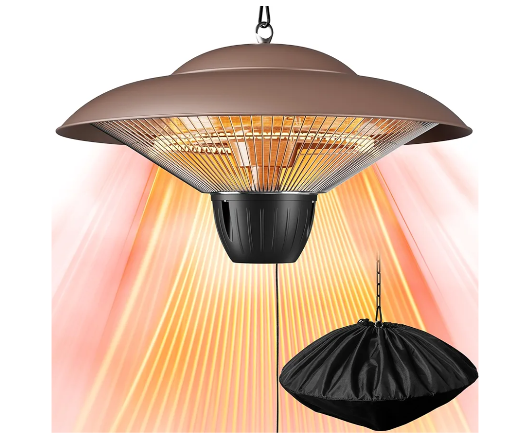 Patio Heater for Outdoor Use 1500W Electric Infrared Hanging Heater, Ceiling Mounted, Waterproof for Porch, Garage, Balcony, Overheat Protection Brown