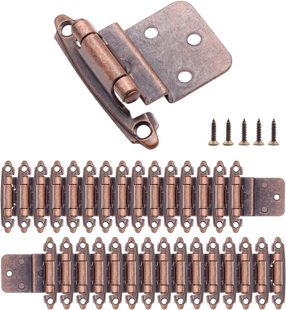 Antique Copper Cabinet Door Hinges Self Closing,30 Pack (15 Pairs) 3/8 Inset Oil Rubbed Bronze Hinges for Kitchen Cabinets