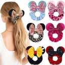 6 Pack Velvet Mouse Ears Scrunchies - Sparkle Sequin Bows Hair Ties for Kids, Women & Girls - Christmas Party Decoration (style3)