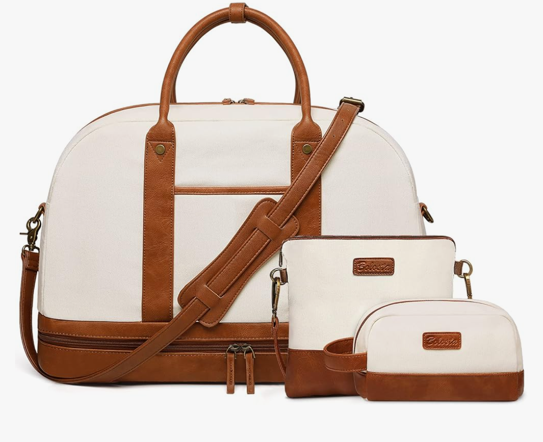 Weekender Bag for Women Canvas Overnight Bag Large Travel Tote Bag Carry on Shoulder Duffle Bag With Shoe Compartment,Perfect for Travel/Daily Use/Birthday Gift