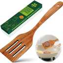 Bkiok Wooden Slotted Spatula for Cooking, Handmade Teak Wood Spoon Kitchen Utensil Flat Frying Spatula Turner for Nonstick Cookware, 12.5 inches