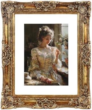 YUXINFRAME Vintage picture frames 6x8 gold Antique Photo frame with Mat 5x7 Ornate picture frames with Acrylic Glass Baroque Tabletop Wall Hanging Home Decor picture frame