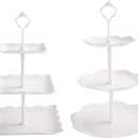 2 Set 3-Tier White Dessert Cake Stand, Plastic Pastry Stand Small Cupcake Stand Cookie Tray Rack Candy Buffet Set Up Fruit Plate and Trays for Wedding Home Birthday Party Decor Serving Platter