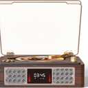 Retro CD Player with 3.5 mm Stereo Amplifier, Desktop CD Player Bluetooth for Home, Built-in Speakers/Headphone Jack/AUX/USB/LCD Screen Display with Remote Controls-Brown
