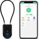 Fingerprint Cable Lock, 3.6'' Long Shackle Fingerprint Lock with Bluetooth APP, Smart Keyless Biometric Waterproof Outdoor Smart Padlock for Gate Fence Locker Cabinet Gym Backyard (Black)