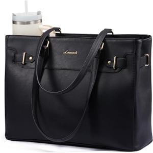 LOVEVOOK Laptop Tote Bag for Women Work, Teacher Tote Bag with Large Cup Holder, Waterproof Leather Computer Bag