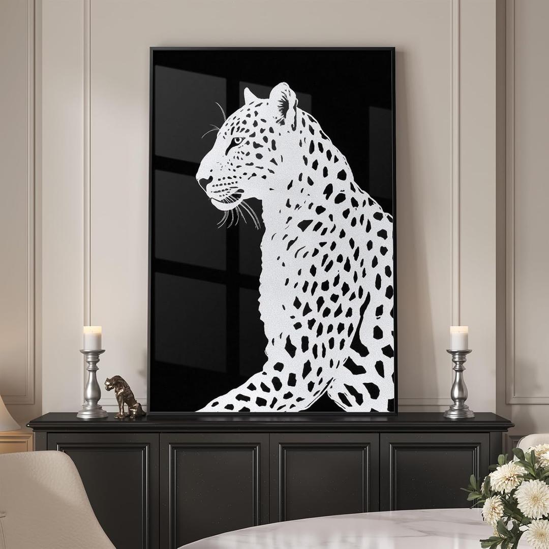 Framed Modern Animal Black and White Wall Art, Large Leopard Animal Prints, Contemporary Minimalist Elegant cheetah Pictures for Living Room Bedroom Dining Room Hallway Office Wall Decor 24x36In