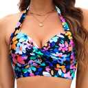 Tempt Me Women Halter Bikini Tops Push Up Retro Bathing Suits Padded Swimsuit Top Only No Bottom, XL