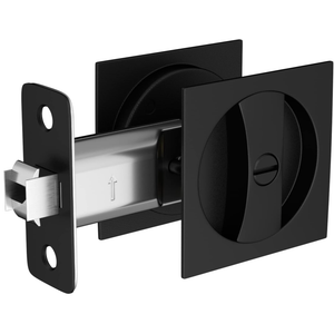 Matte Black Pocket Door Lock, Zinc Alloy Black Pocket Door Hardware Pocket Door Handles Square Pocket Door Locks for Bathroom for Closet Door Lock- 1 Pack